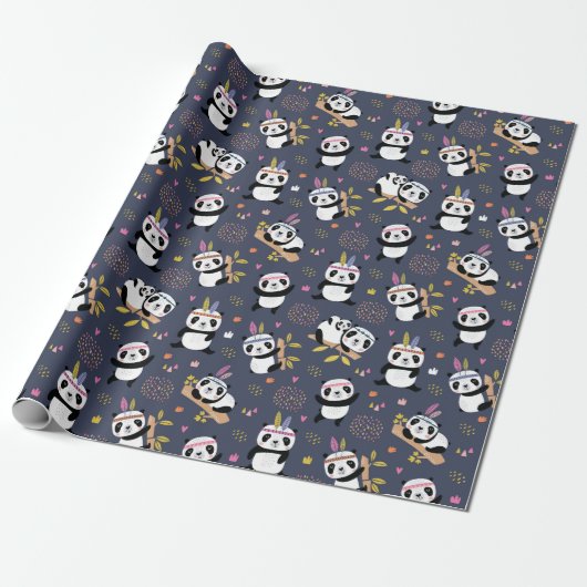 Panda Patroonpapier Cadeaupapier (Uitgerold)