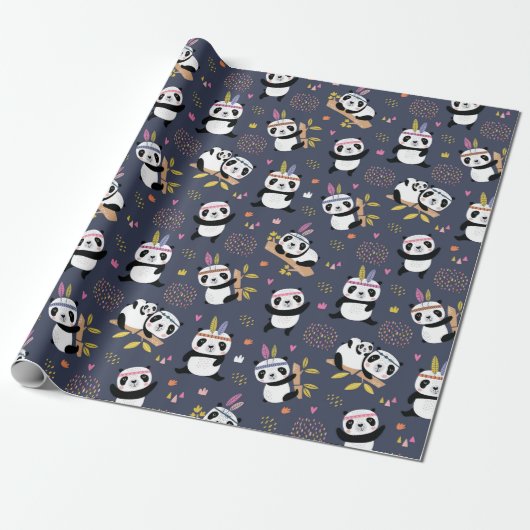 Panda Patroonpapier Cadeaupapier (Uitgerold)