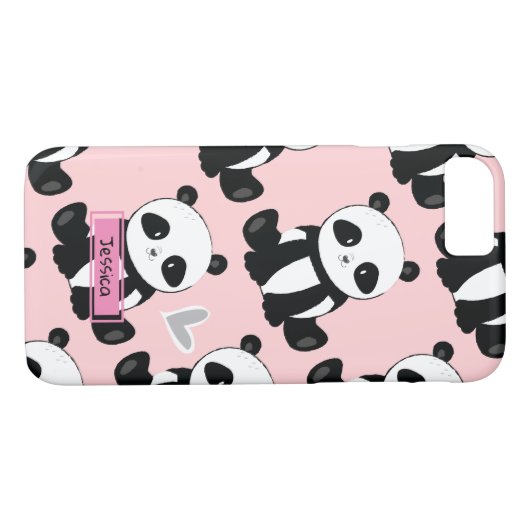 Panda Pattern Girly Pink Custom Name Case-Mate iPhone Case (Achterkant (Horizontaal))