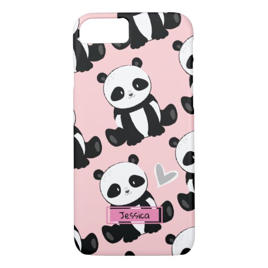 Panda Pattern Girly Pink Custom Name Case-Mate iPhone Case (Achterkant)