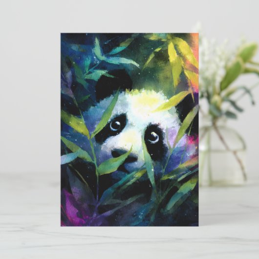 Panda Peeking Bamboe Waterverf Aankondiging (Staand voorkant)