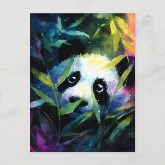 Panda Peeking Bamboe Waterverf Aankondigingskaart (Voorkant)