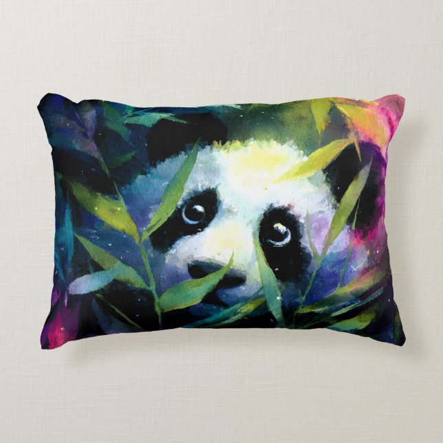 Panda Peeking Bamboe Waterverf Accent Kussen (Voorkant)