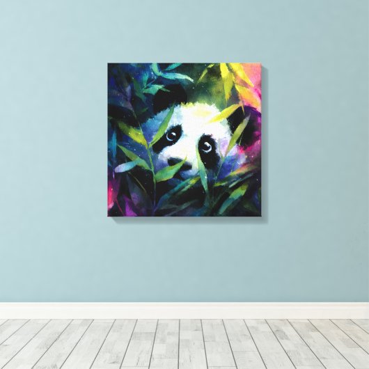Panda Peeking Bamboe Waterverf Canvas Afdruk (Insitu (Houten vloer))