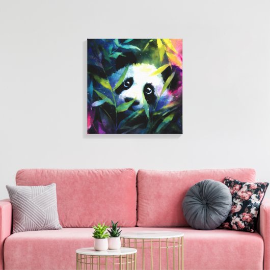 Panda Peeking Bamboe Waterverf Canvas Afdruk (Insitu (Woonkamer))