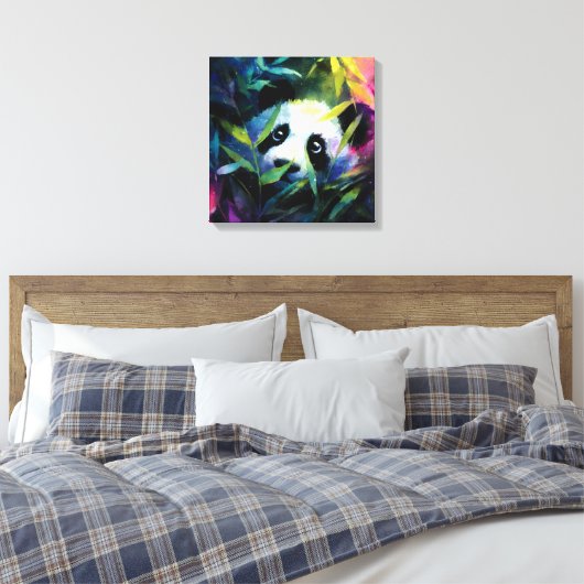 Panda Peeking Bamboe Waterverf Canvas Afdruk (Insitu (Slaapkamer))