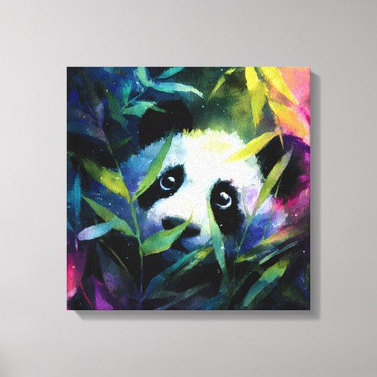Panda Peeking Bamboe Waterverf Canvas Afdruk (Voorkant)