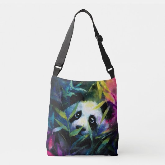 Panda Peeking Bamboe Waterverf Crossbody Tas (Voorkant)