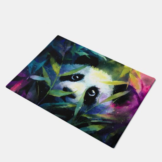 Panda Peeking Bamboe Waterverf Deurmat (Schuin)