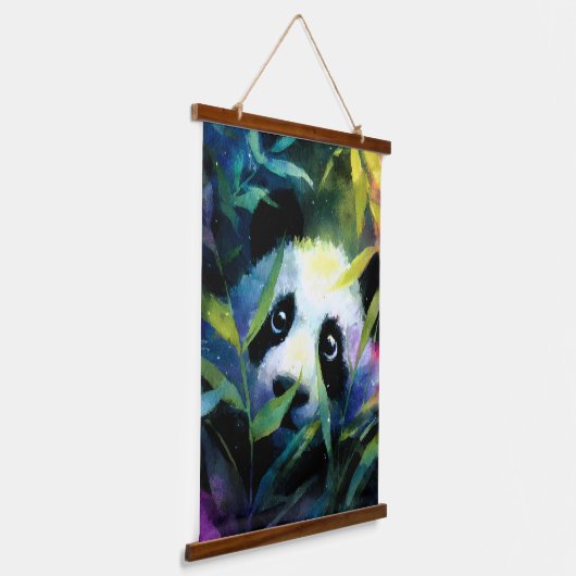 Panda Peeking Bamboe Waterverf Hangend Wandkleed (Gebogen)