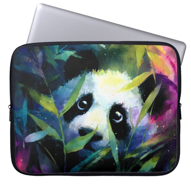 Panda Peeking Bamboe Waterverf Laptop Sleeve (Voorkant)