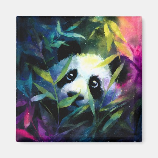 Panda Peeking Bamboe Waterverf Magneet (Voorkant)