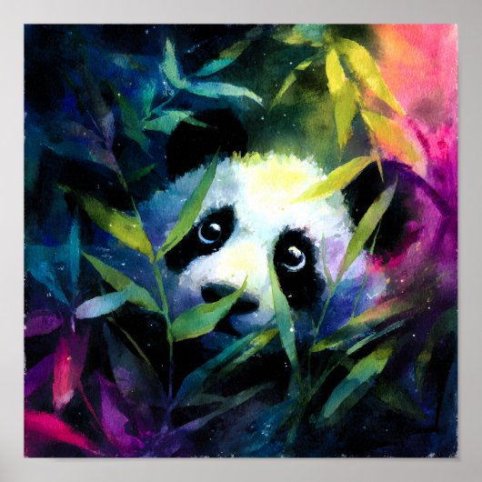 Panda Peeking Bamboe Waterverf Poster (Voorkant)