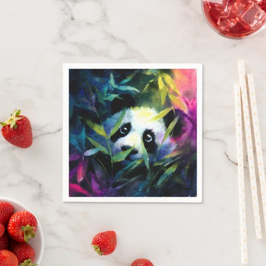 Panda Peeking Bamboe Waterverf Servet (Insitu)