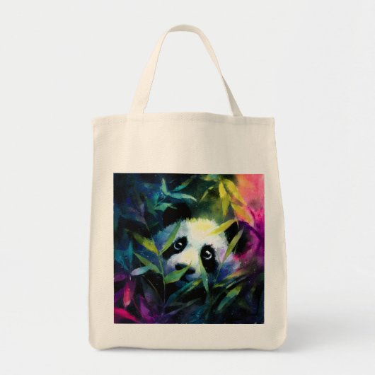 Panda Peeking Bamboe Waterverf Tote Bag (Voorkant)