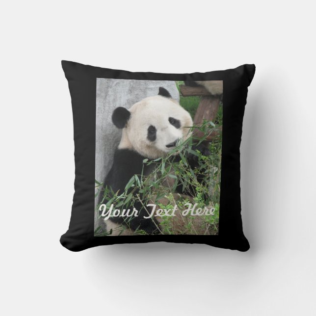 Panda Pillow, Solid Black Back Kussen (Voorkant)