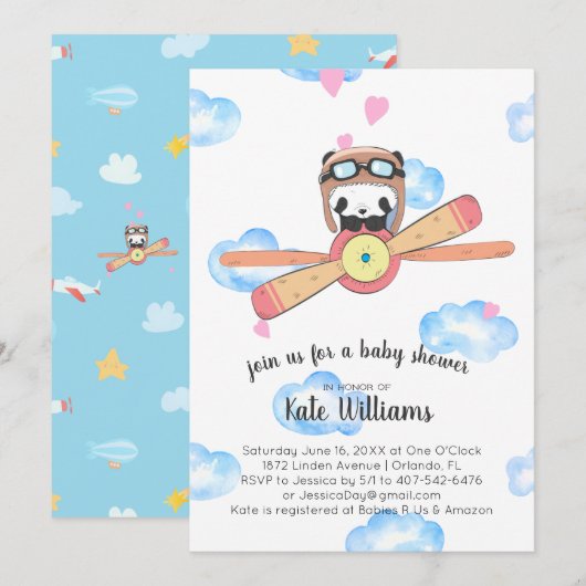 Panda Piloot Baby Shower Uitnodiging (Voorkant / Achterkant)
