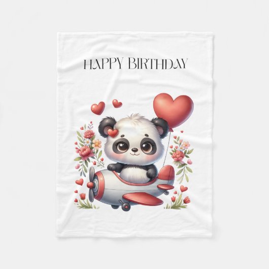 Panda Piloot Verjaardag Fleece Deken (Voorkant)