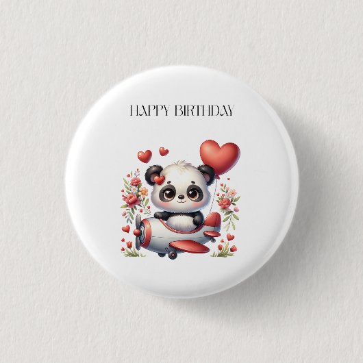 Panda Piloot Verjaardag Ronde Button 3,2 Cm (Voorkant)