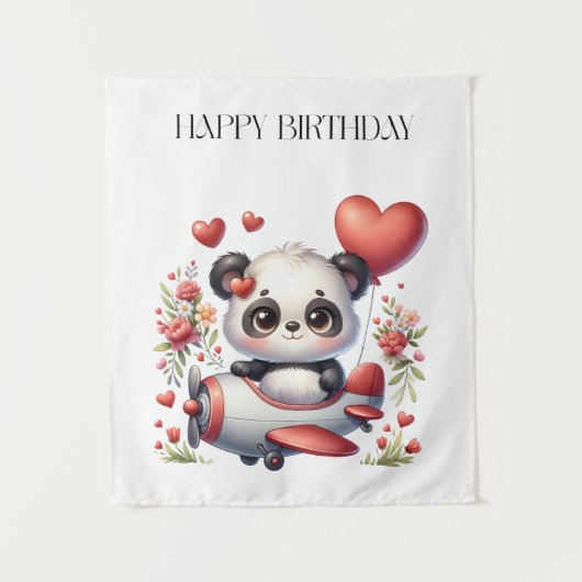 Panda Piloot Verjaardag Wandkleed (Voorkant)