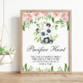 Panda Pink Bloemen Fopspeen Hunt Baby shower Spel Poster