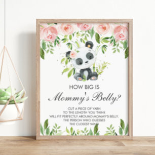 Panda Pink Floral Hoe groot is mama's buik spel Poster