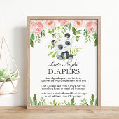 Panda Pink Floral Late Night Luier Baby shower Poster