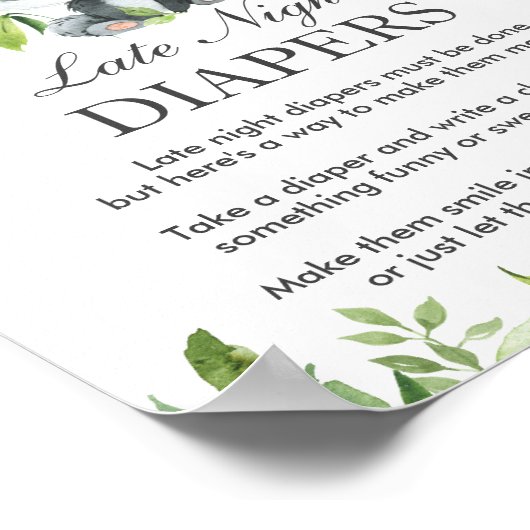 Panda Pink Floral Late Night Luier Baby shower Poster (Hoek)