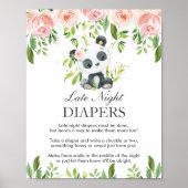 Panda Pink Floral Late Night Luier Baby shower Poster (Voorkant)