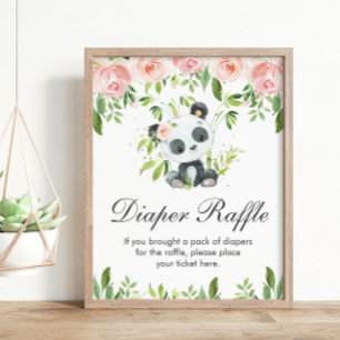 Panda Pink Floral Luier Raffle Baby shower spel Poster
