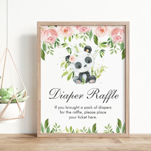 Panda Pink Floral Luier Raffle Baby shower spel Poster