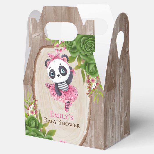 Panda Pink Tutu Wood Girl Baby shower Bedankdoosjes (Geopend)