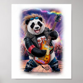 Panda plays Rock and Roll on a White Poster