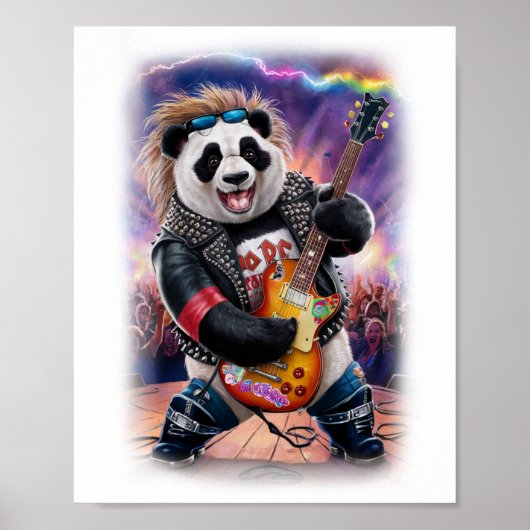 Panda plays Rock and Roll on a White Poster (Voorkant)
