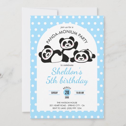 Panda Polka Dot Birthday Party Kaart (Voorkant)