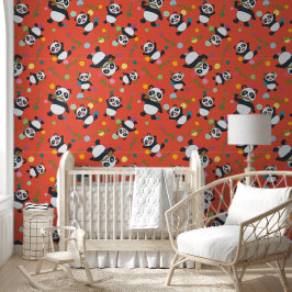 Panda polka dot kinder patroon oranje achtergrond behang