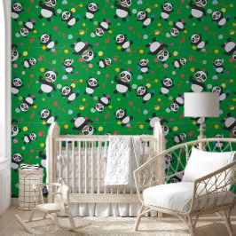 Panda polka dot kinder patroongroene achtergrond behang