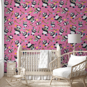 Panda polka dot kinder roze peel en stick behang