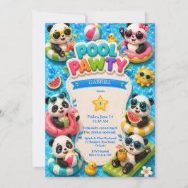 Panda Pool Party Verjaardagsuitnodiging Cute Summe Kaart