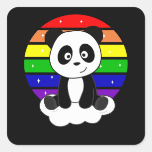 Panda Rainbow Glitter Kawaii Pandas Colorful Vierkante Sticker