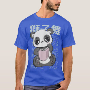 Panda Reading Book Beer Anime Japan Kanji Libraria T-shirt
