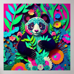 Panda regenboog nep papier uitgesneden poster