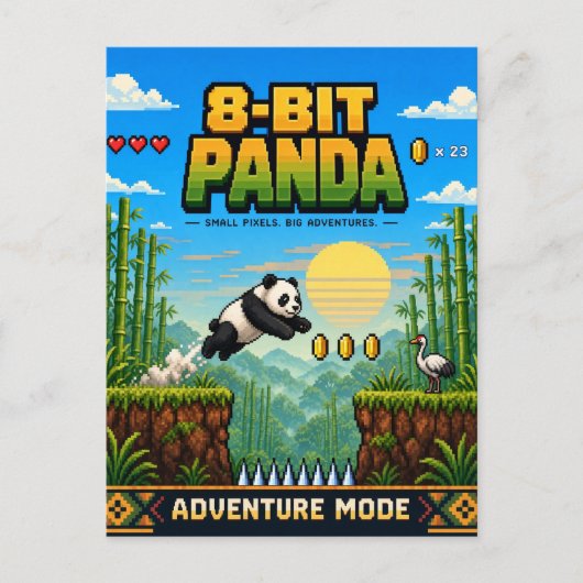 Panda, Retro 8-Bit Pixelkunst Briefkaart (Voorkant)