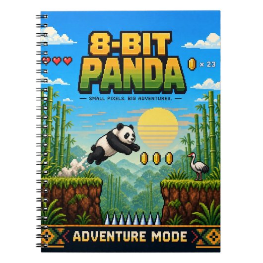 Panda, Retro 8-Bit Pixelkunst Notitieboek (Voorkant)