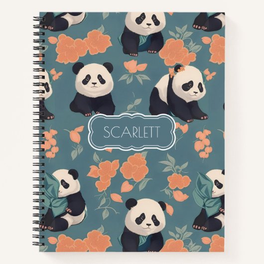 Panda Retro Kleurrijk Gepersonaliseerd Patroon Notitieboek (Voorkant)