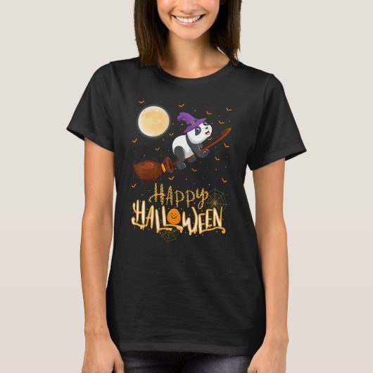Panda Ride Witch Shotgun Panda Halloween T-shirt (Voorkant)