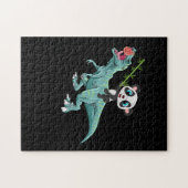 Panda Riding A T-Rex Funny Dinosaur Panda Legpuzzel (Horizontaal)