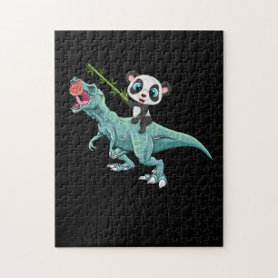 Panda Riding A T-Rex Funny Dinosaur Panda Legpuzzel