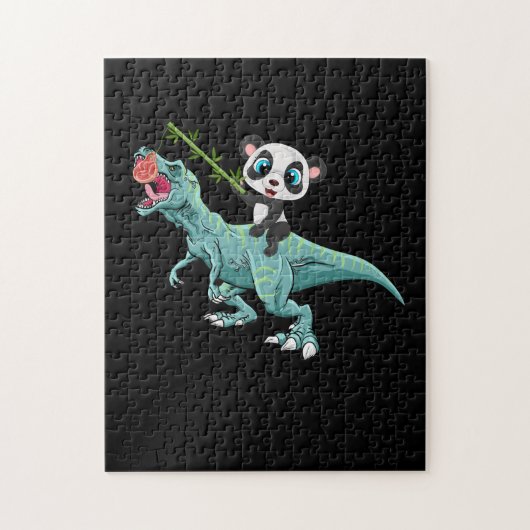Panda Riding A T-Rex Funny Dinosaur Panda Legpuzzel (Verticaal)