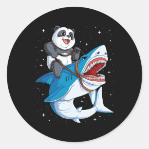 Panda Riding Shark Space Galaxy Jawsome Ronde Sticker
